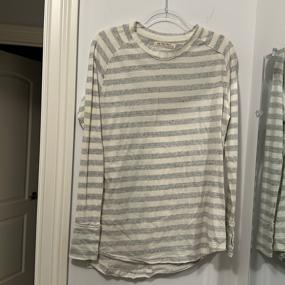 We the free white and grey long sleeve striped tunic shirt size xs
